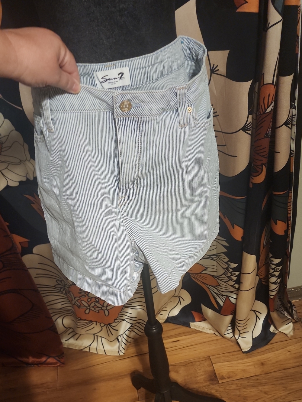 Seven7 Light Blue & White Pinstripe High-Waist Shorts